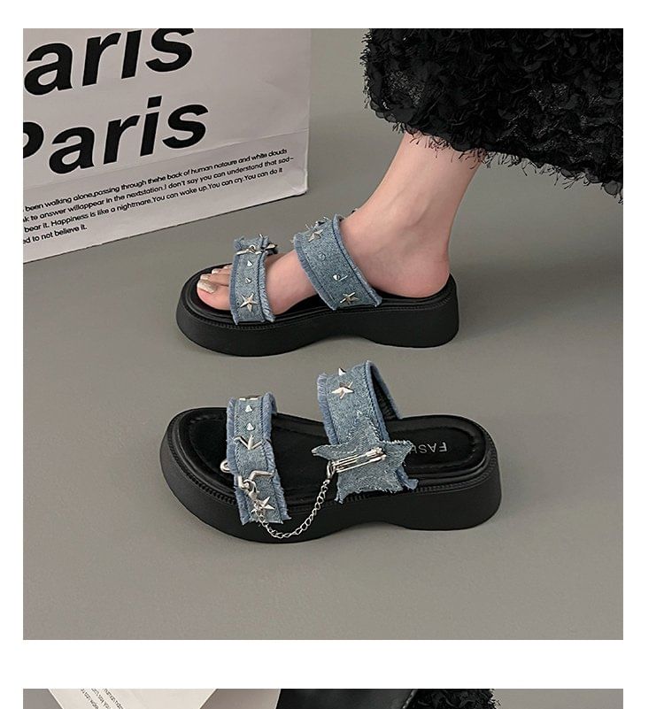 Sandales à plateforme en denim avec boucle en forme d'étoile