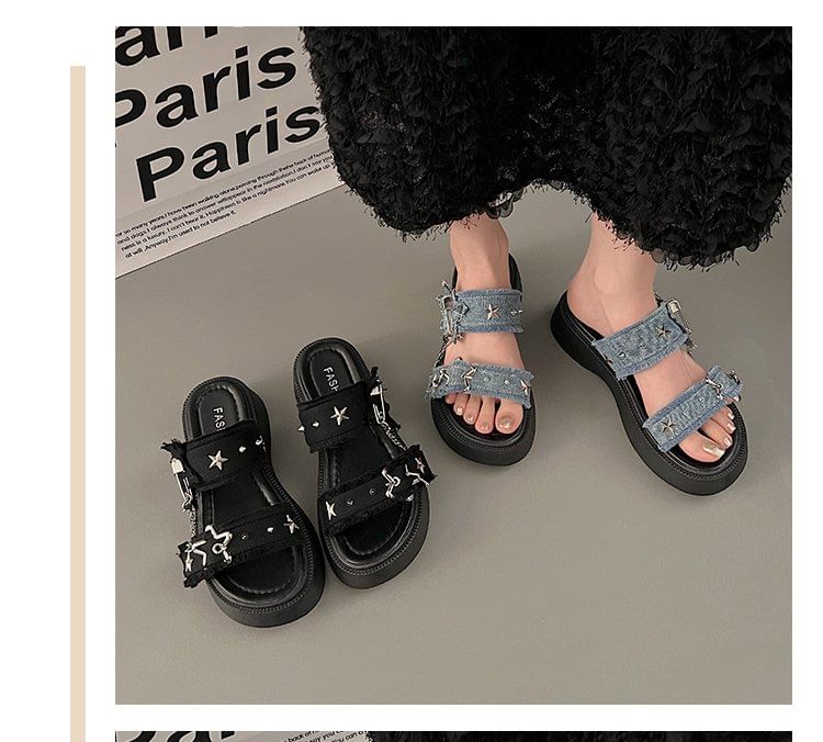 Sandales à plateforme en denim avec boucle en forme d'étoile