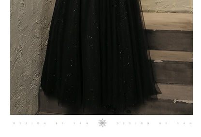 Sleeveless Square Neck Plain Beaded Mesh A-Line Evening Gown
