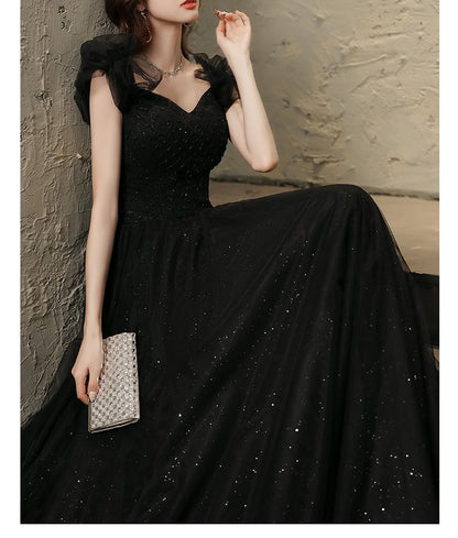 Sleeveless Square Neck Plain Beaded Mesh A-Line Evening Gown