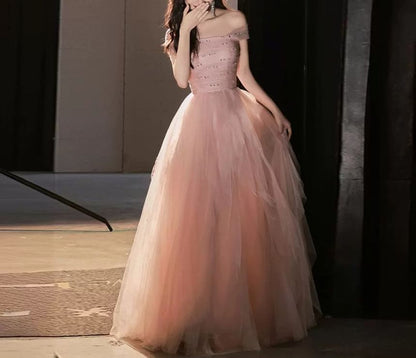 Sleeveless Square Neck Plain Mesh A-Line Evening Gown