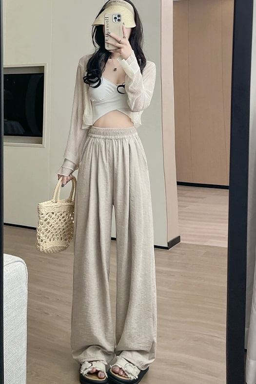 High Rise Plain Wide Leg Sweatpants