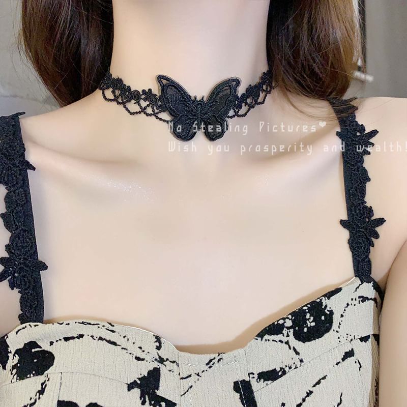 Butterfly Embroidered Necklace / Choker