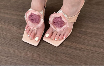 Low Heel Flower Accent Flip Flops