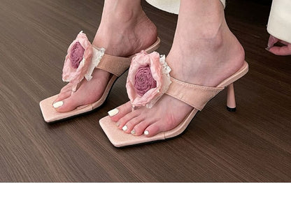 Low Heel Flower Accent Flip Flops