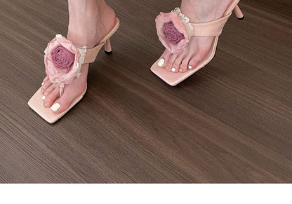 Low Heel Flower Accent Flip Flops