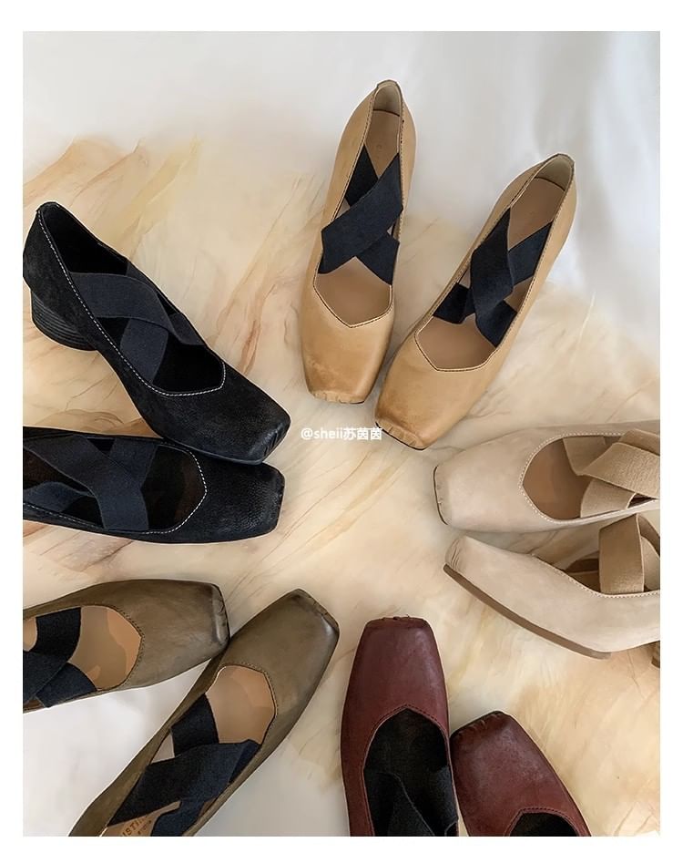 Genuine (Various Block Pumps Designs) Leather Heel