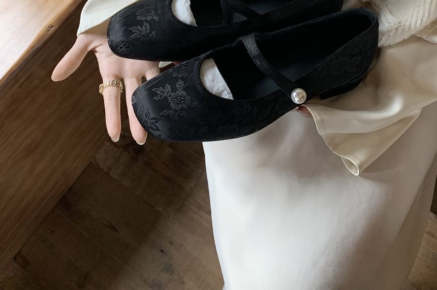 Fabric Mary Jane Flats Pearl Faux