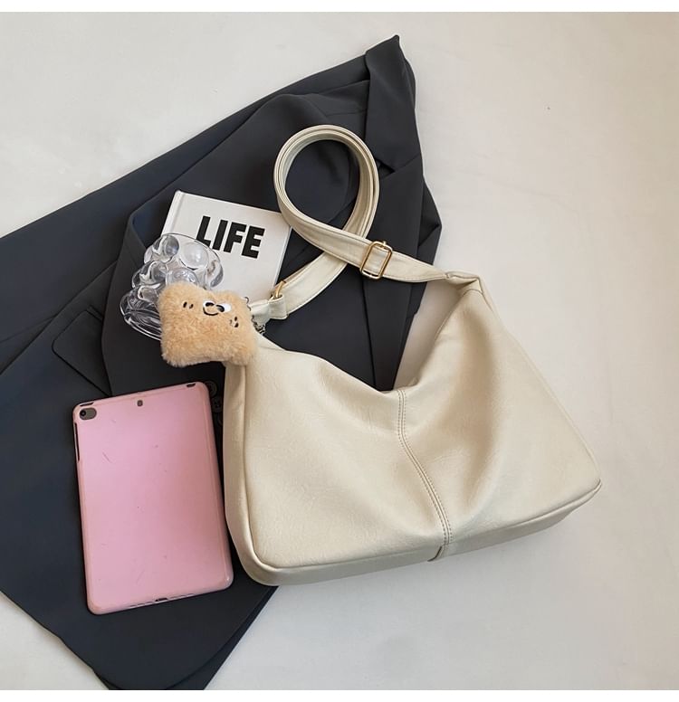 Set: Plain Faux Leather Crossbody Bag + Bag Charm