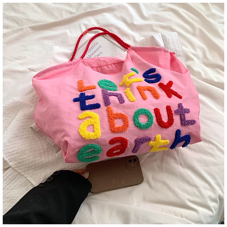 Lettering Embroidered Tote Bag