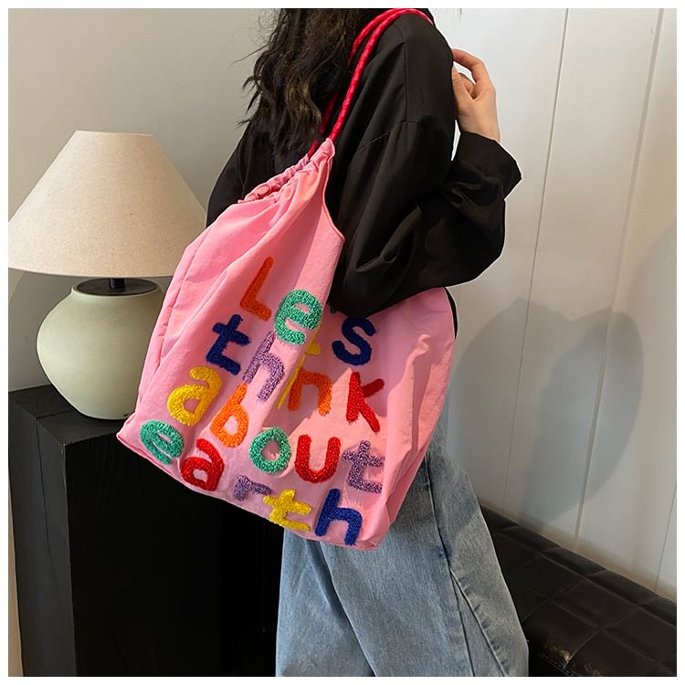 Lettering Embroidered Tote Bag