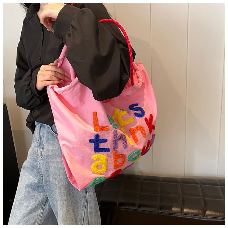 Lettering Embroidered Tote Bag