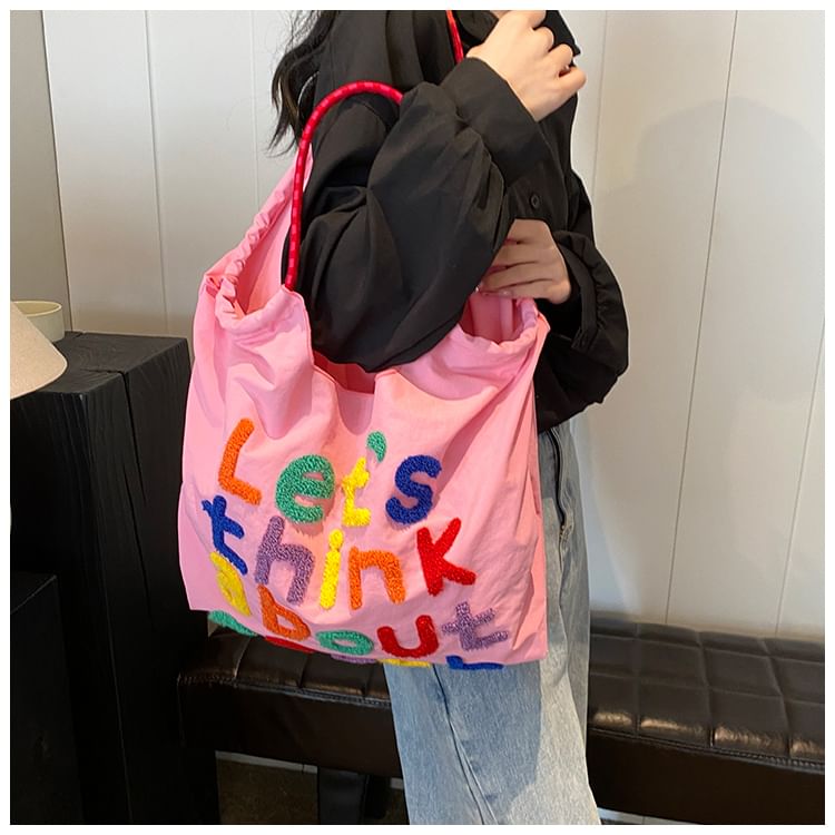 Lettering Embroidered Tote Bag