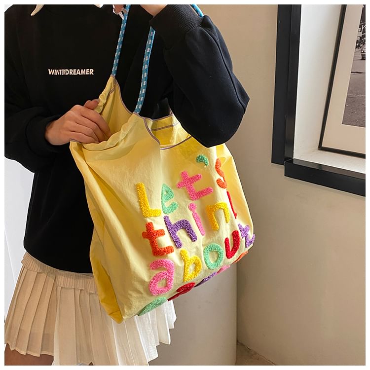 Lettering Embroidered Tote Bag