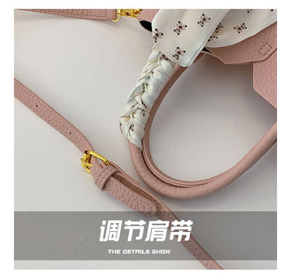 Set: Top Handle Plain Faux Leather Crossbody Bag + Scarf