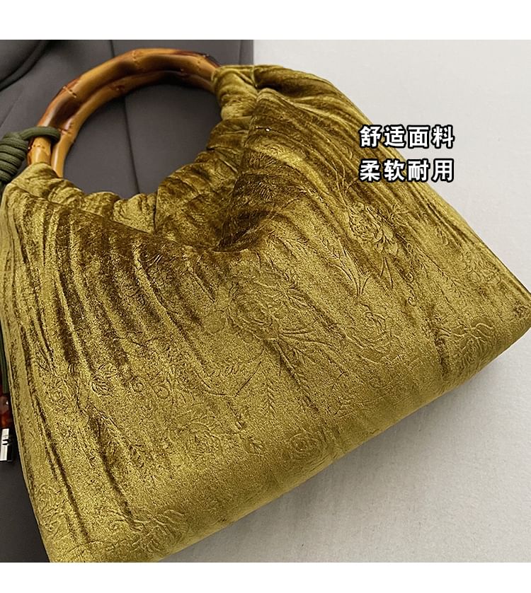 Wooden Handle Jacquard Handbag