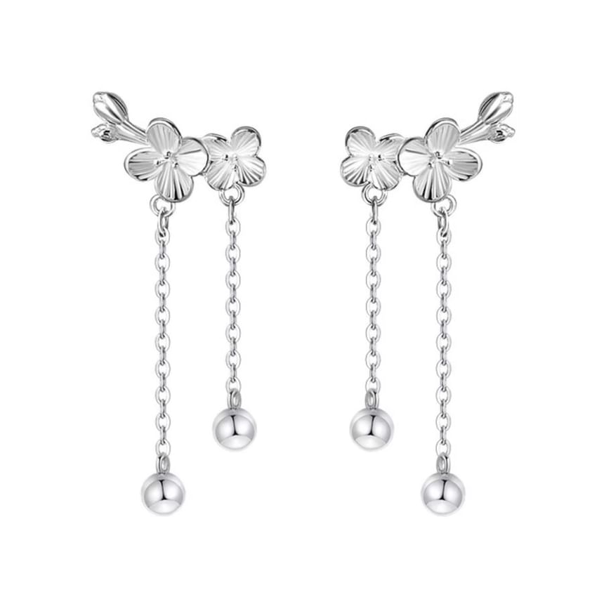 Floral Alloy Asymmetrical Dangle Earring