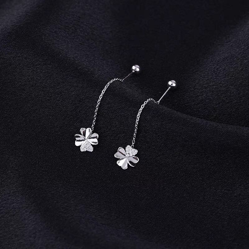 Clover Rhinestone Alloy Dangle Earring