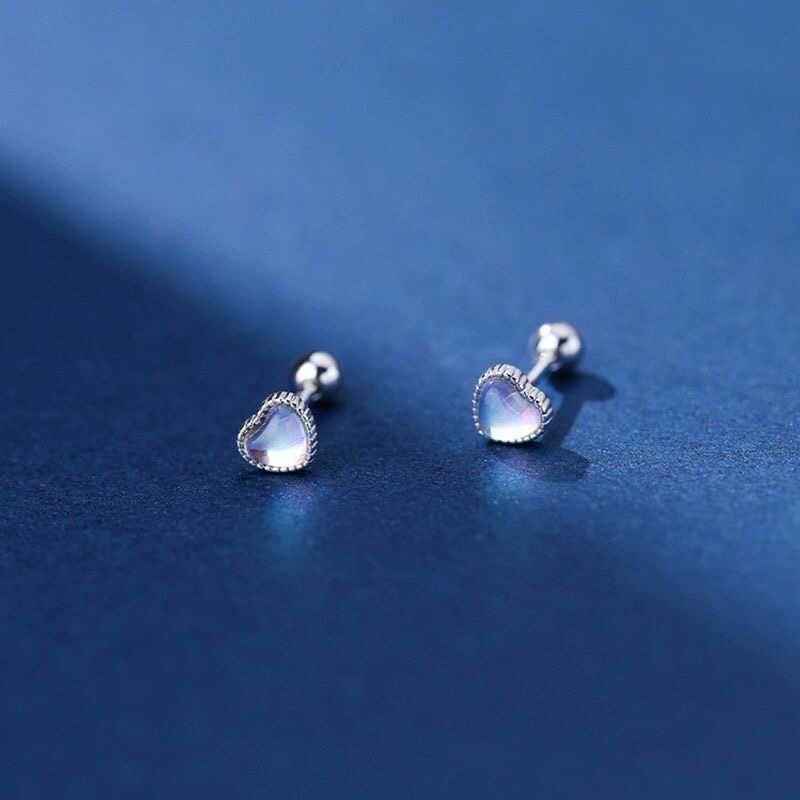 Heart Moonstone Alloy Stud Earring