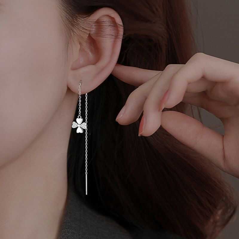 Clover Rhinestone Alloy Threader Earring