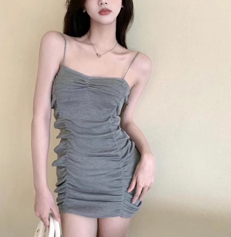 Plain Mini Dress Strap Spaghetti Bodycon