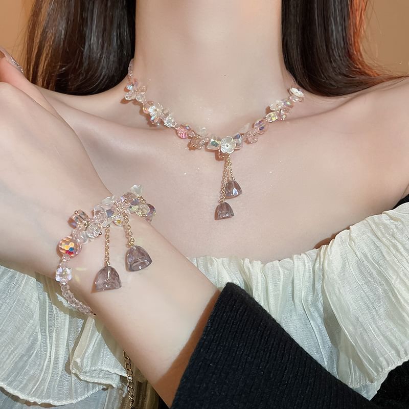 Faux Crystal Choker / Bracelet / Dangle Earring