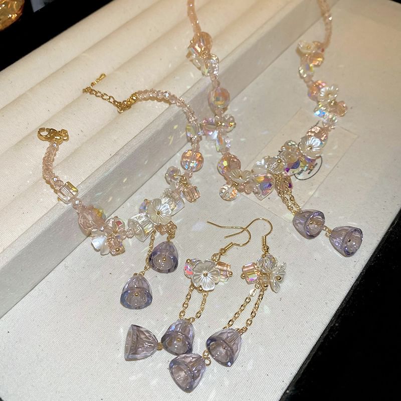 Faux Crystal Choker / Bracelet / Dangle Earring