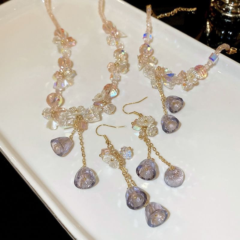 Faux Crystal Choker / Bracelet / Dangle Earring