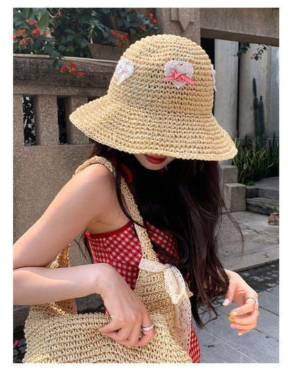 Heart Applique Straw Hat