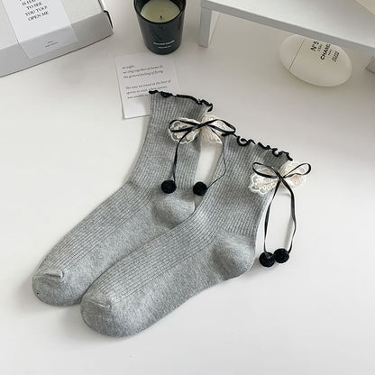 Ruffle Trim Bow Socks