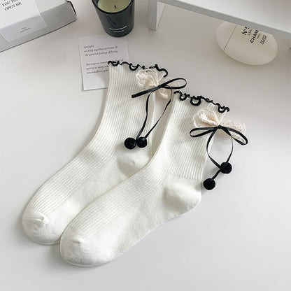 Ruffle Trim Bow Socks