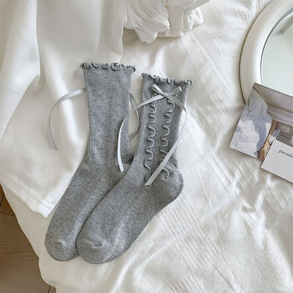 Bow Ruffle Trim Socks
