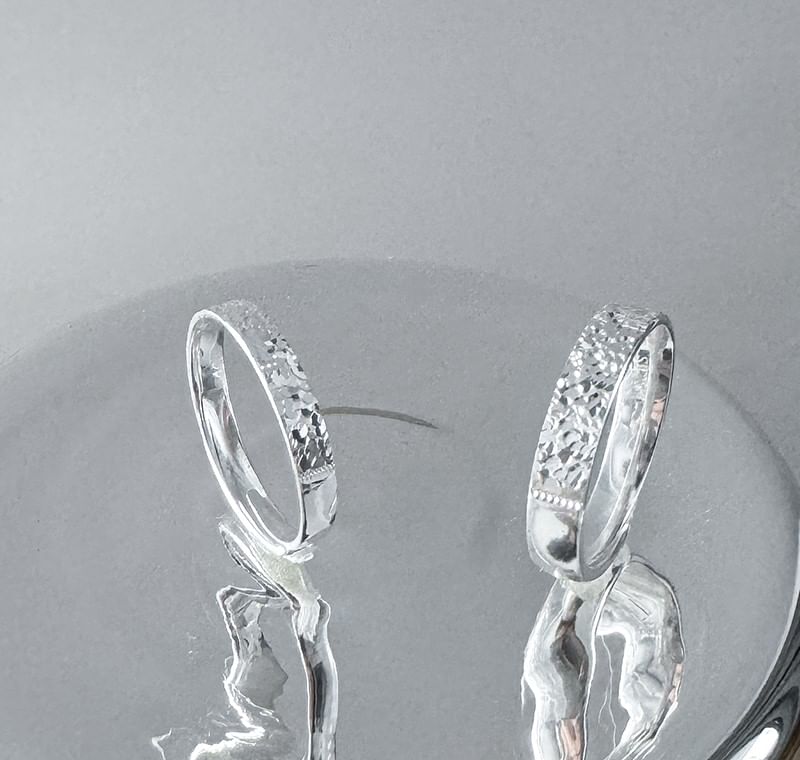 Couple Matching Textured Sterling Silver Ring / Set