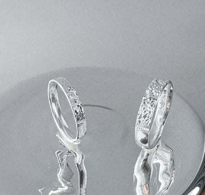 Couple Matching Textured Sterling Silver Ring / Set