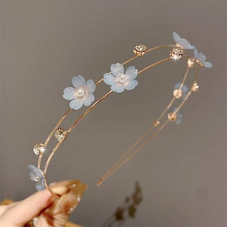 Floral Faux Pearl Layered Alloy Headband