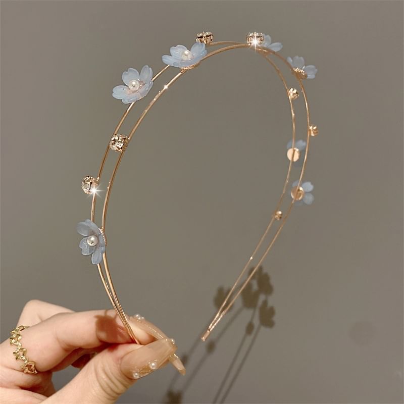 Floral Faux Pearl Layered Alloy Headband