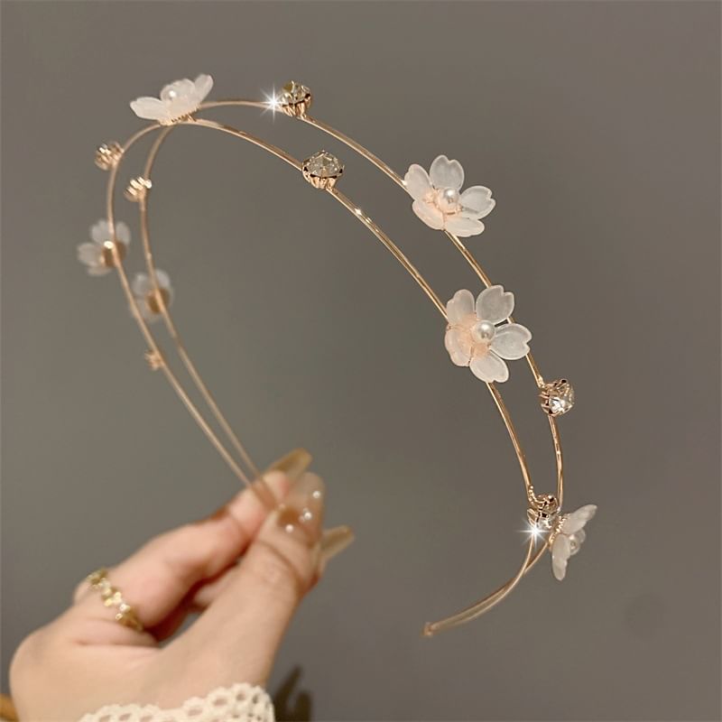 Floral Faux Pearl Layered Alloy Headband