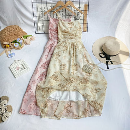 Midikleid in A-Linie mit Spaghettiträgern und Blumenmuster