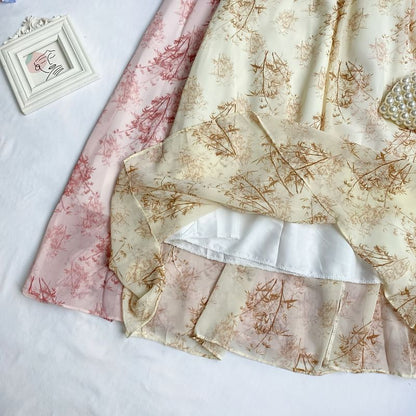 Midikleid in A-Linie mit Spaghettiträgern und Blumenmuster