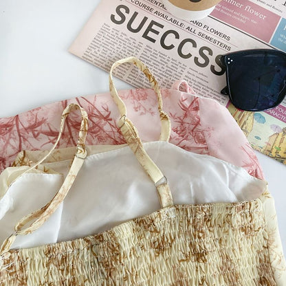 Midikleid in A-Linie mit Spaghettiträgern und Blumenmuster