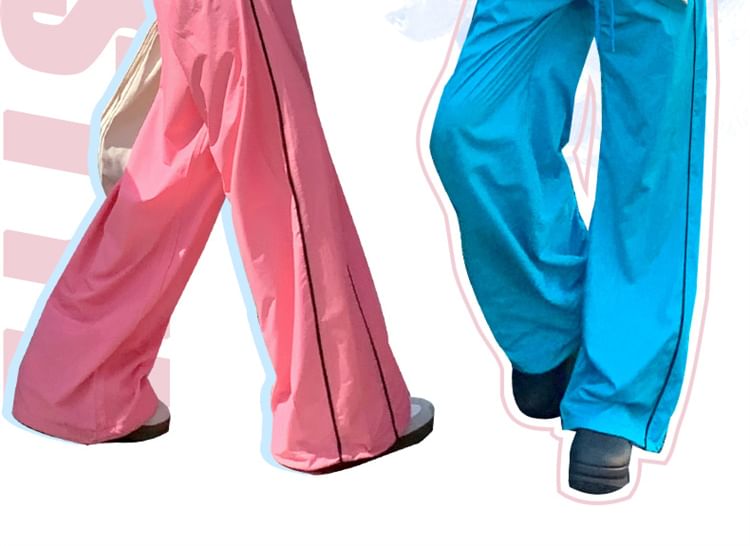 Elastic Waist Contrast Trim Wide Leg Sweatpants (Various Designs)