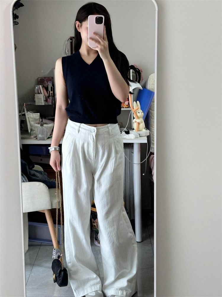 High Waist Plain Wide Leg Suit Pants