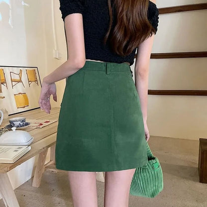 High Waist Plain Denim Mini A-Line Skirt