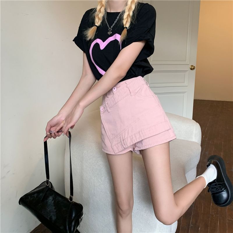 Waist Denim Skort Asymmetrical High