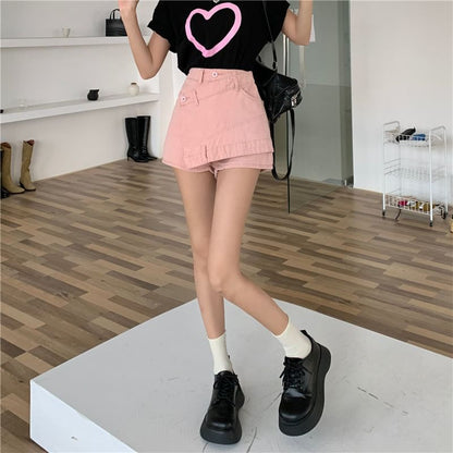 Waist Denim Skort Asymmetrical High