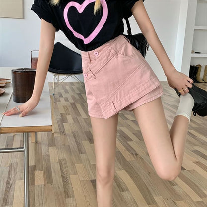 Waist Denim Skort Asymmetrical High