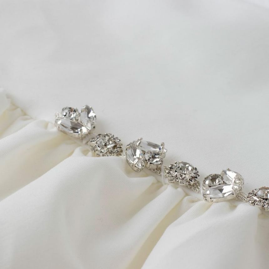 Rhinestone A-Line Skirt Mini High Rise Plain