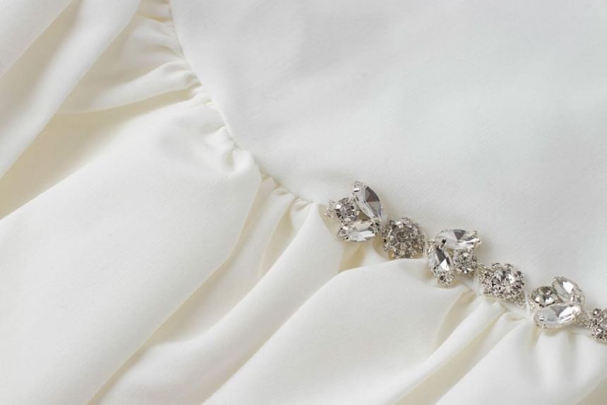 Rhinestone A-Line Skirt Mini High Rise Plain