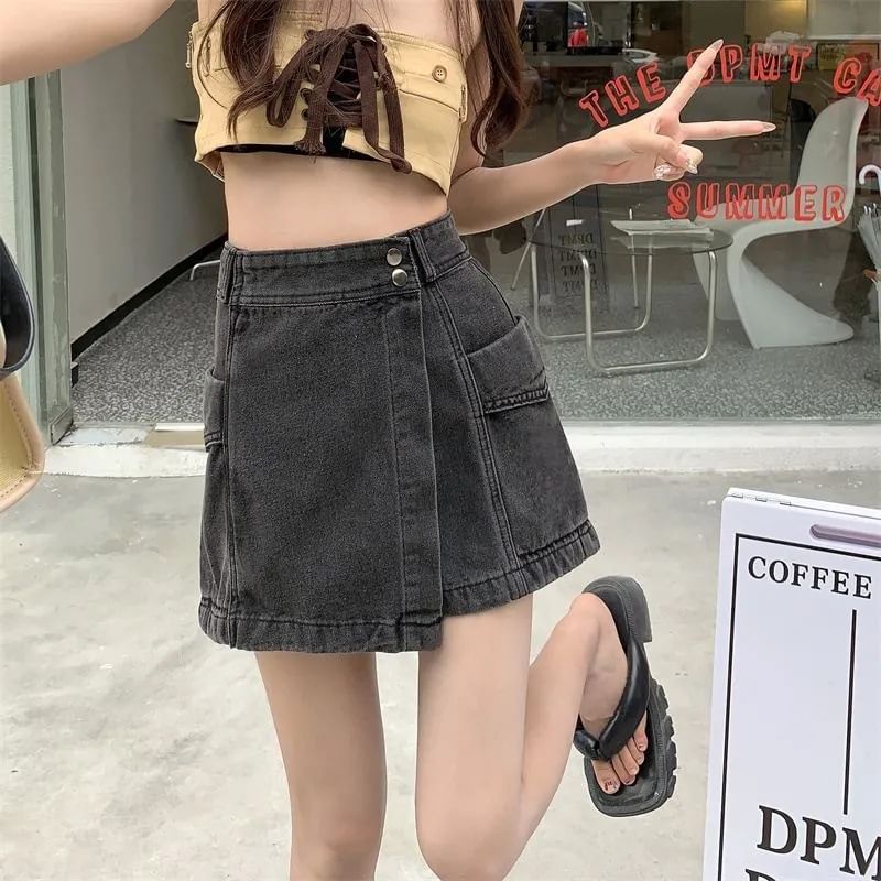 Waist Denim Skort High
