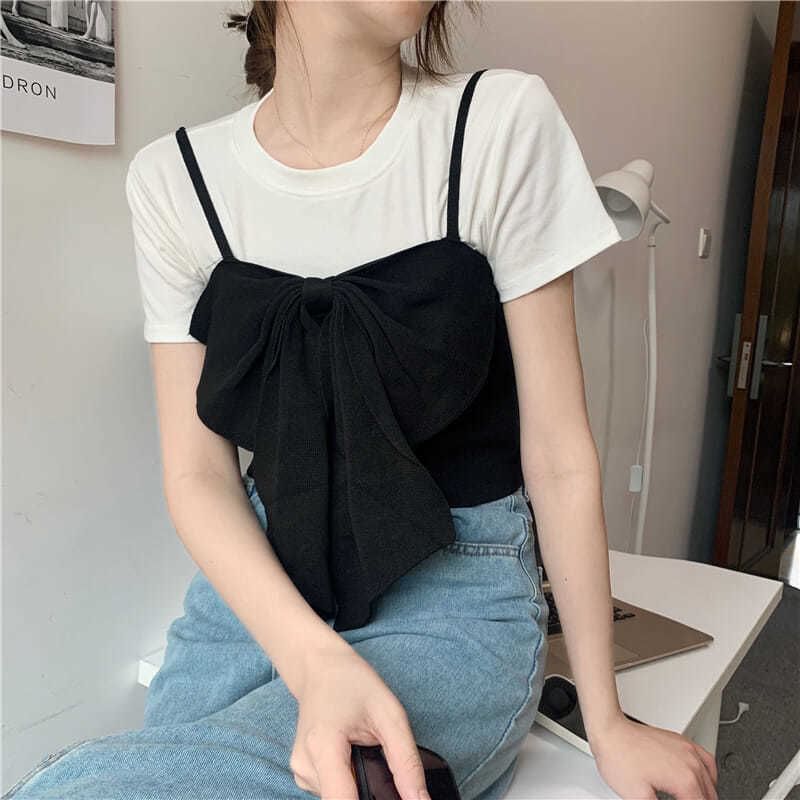 Cropped Plain Bow Camisole Top
